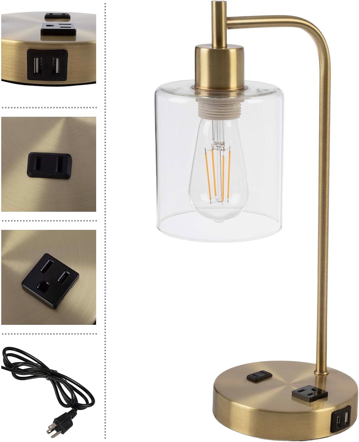 imageLavish Home Table Lamp Industrial Lamp with USB Charge Ports Touch Control and Edison Bulb for Living Room Office or Bedroom Decor BlackGold Set of 2