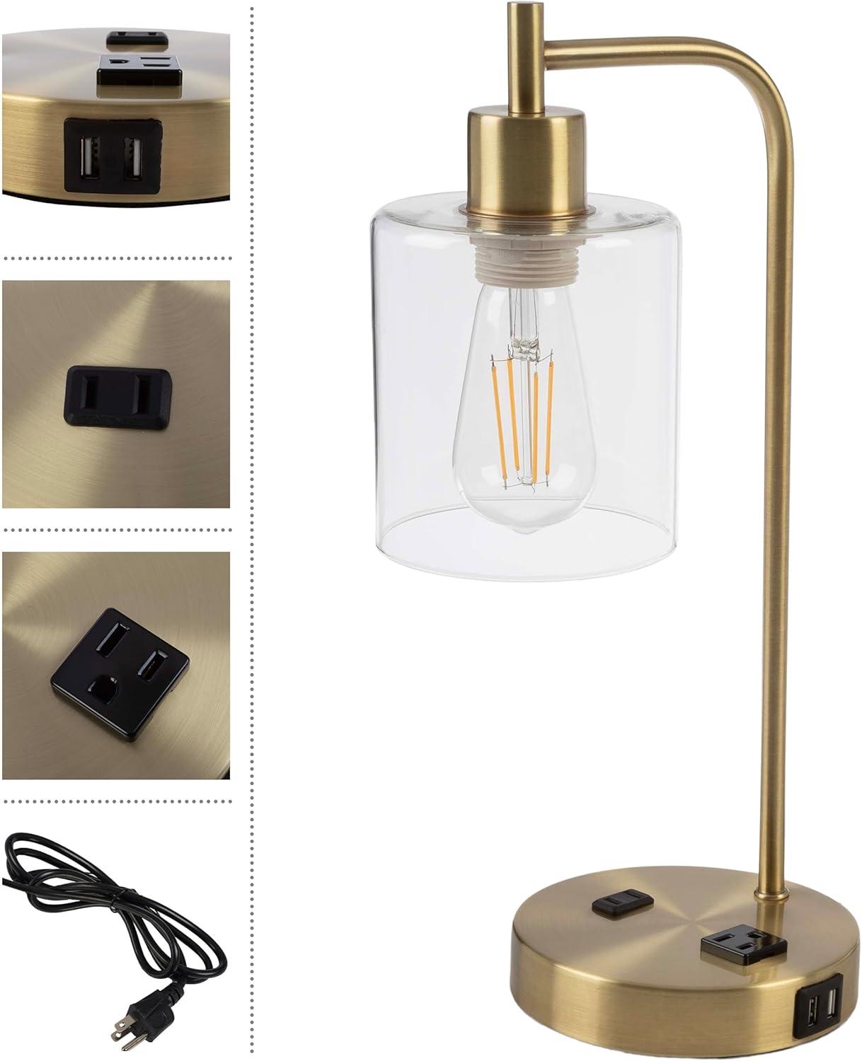 imageLavish Home Table Lamp Industrial Lamp with USB Charge Ports Touch Control and Edison Bulb for Living Room Office or Bedroom Decor BlackGold Single Lamp