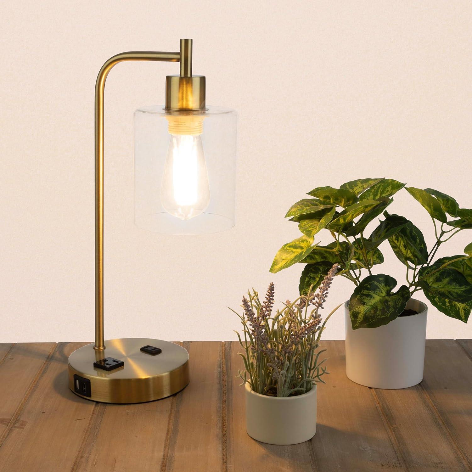 imageLavish Home Table Lamp Industrial Lamp with USB Charge Ports Touch Control and Edison Bulb for Living Room Office or Bedroom Decor BlackGold Single Lamp