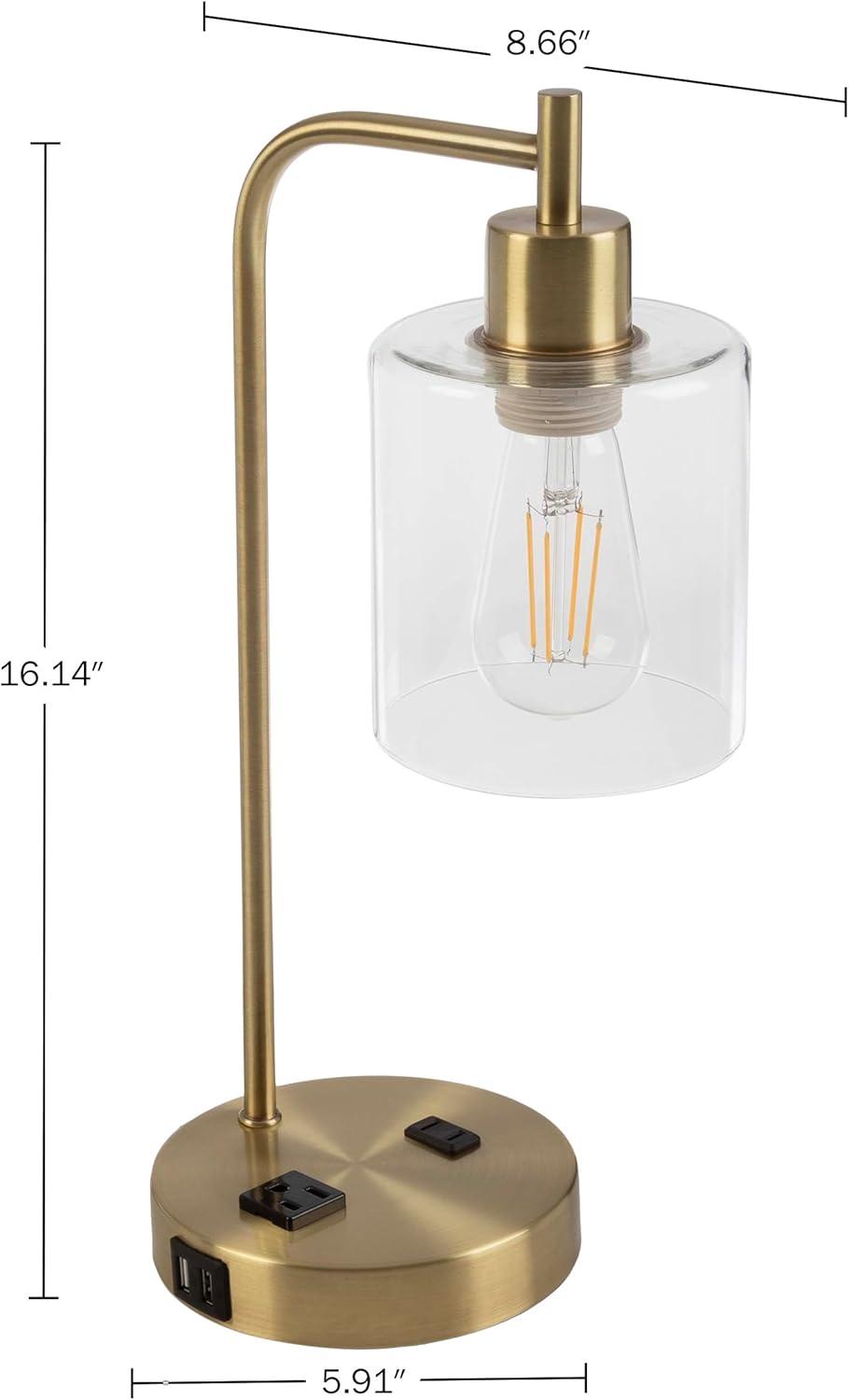 imageLavish Home Table Lamp Industrial Lamp with USB Charge Ports Touch Control and Edison Bulb for Living Room Office or Bedroom Decor BlackGold Single Lamp