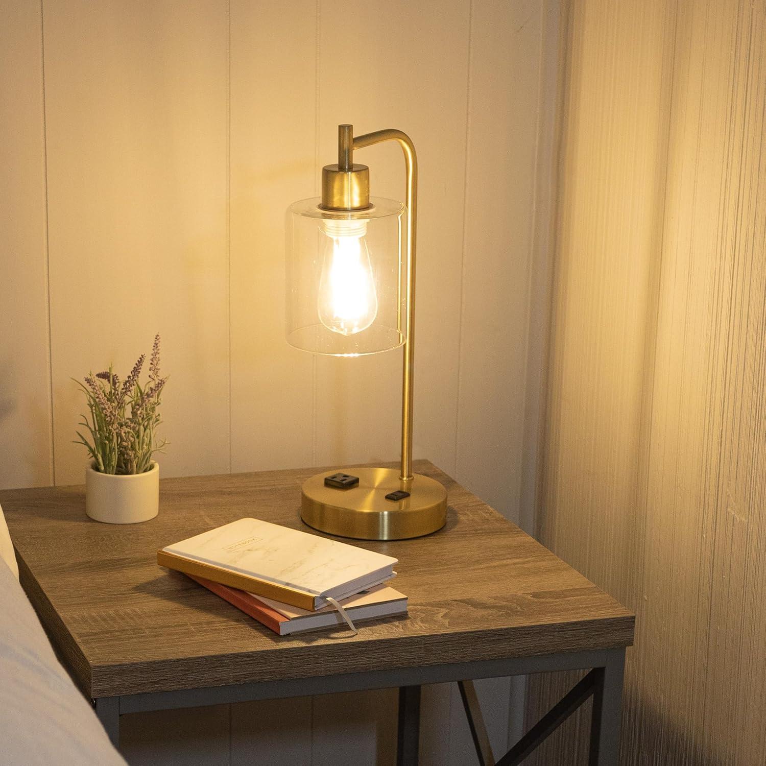 imageLavish Home Table Lamp Industrial Lamp with USB Charge Ports Touch Control and Edison Bulb for Living Room Office or Bedroom Decor BlackGold Single Lamp