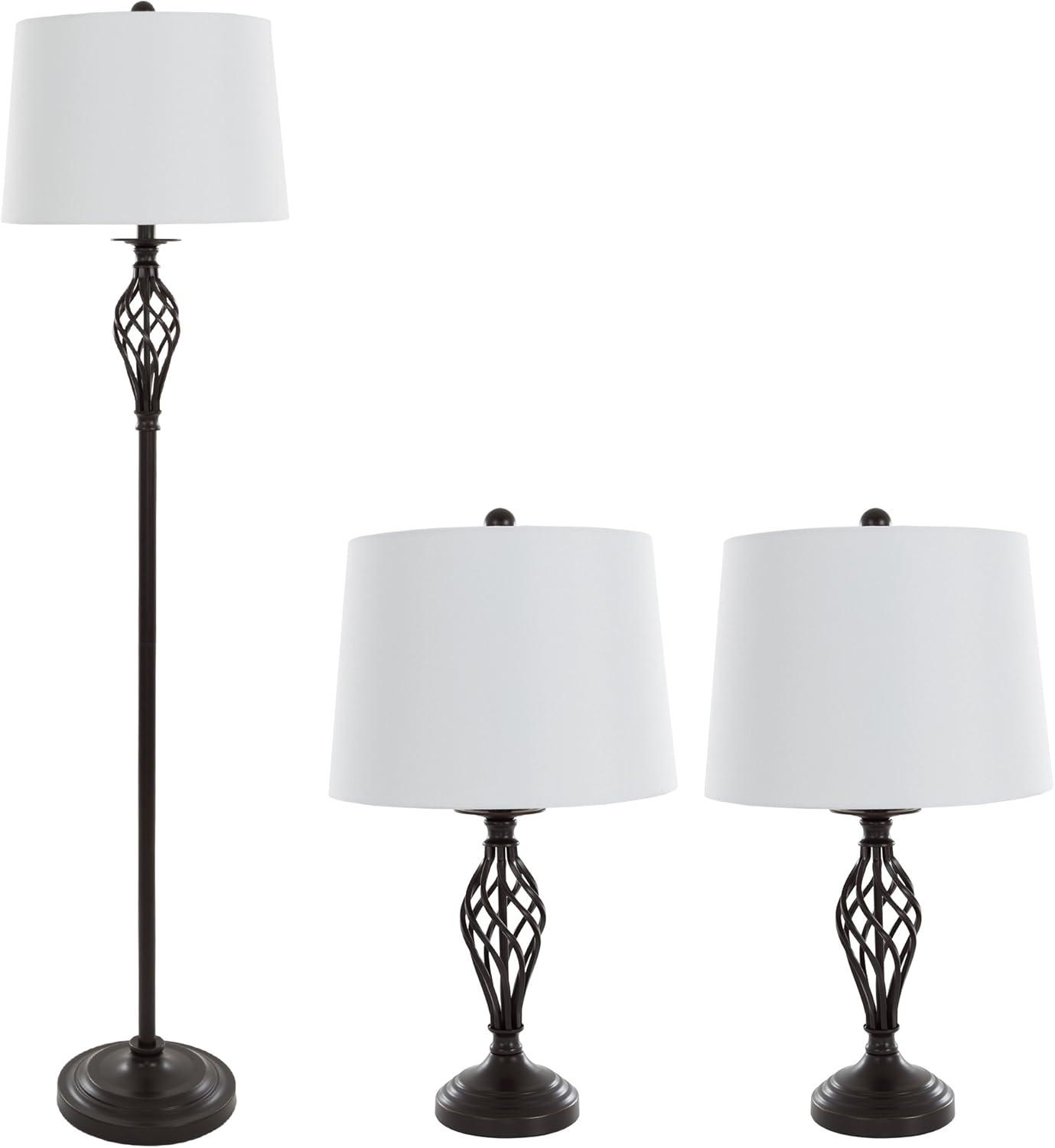 imageLavish Home Table and Floor Lamps Set of 3 Spiral Cage Design Lights for Living Room Bedroom or Entry with LED Bulbs Included Bronze