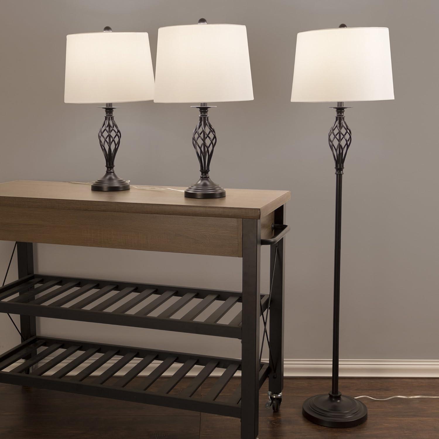 imageLavish Home Table and Floor Lamps Set of 3 Spiral Cage Design Lights for Living Room Bedroom or Entry with LED Bulbs Included Bronze