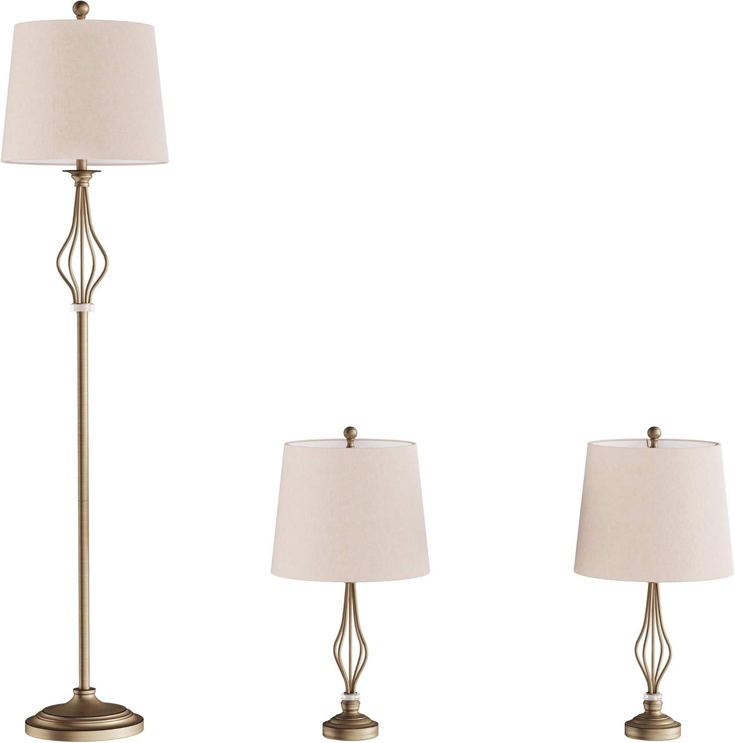 imageLavish Home Table and Floor Lamps Set of 3 Matching Curved Openwork Steel Lighting for Living Room Bedroom Office EnergyEfficient LEDModern