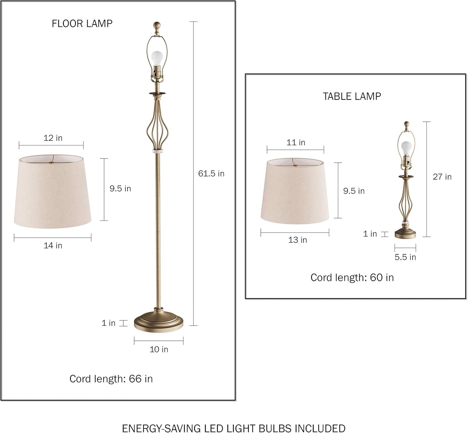 imageLavish Home Table and Floor Lamps Set of 3 Matching Curved Openwork Steel Lighting for Living Room Bedroom Office EnergyEfficient LEDModern