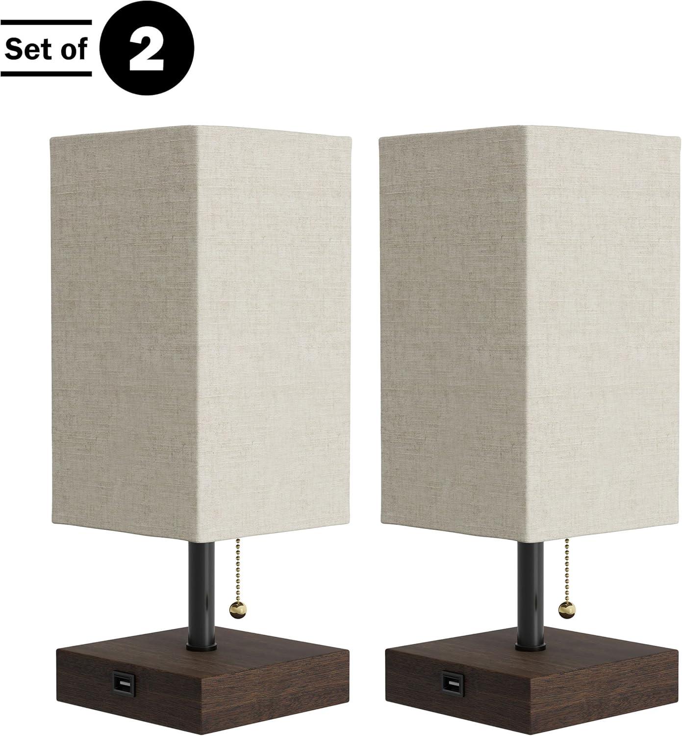 imageLavish Home USB Rectangle Lamp with Wood BaseModern Desk Light LED Bulb Included USB Port for Living Room Bedroom OfficeSet of 2