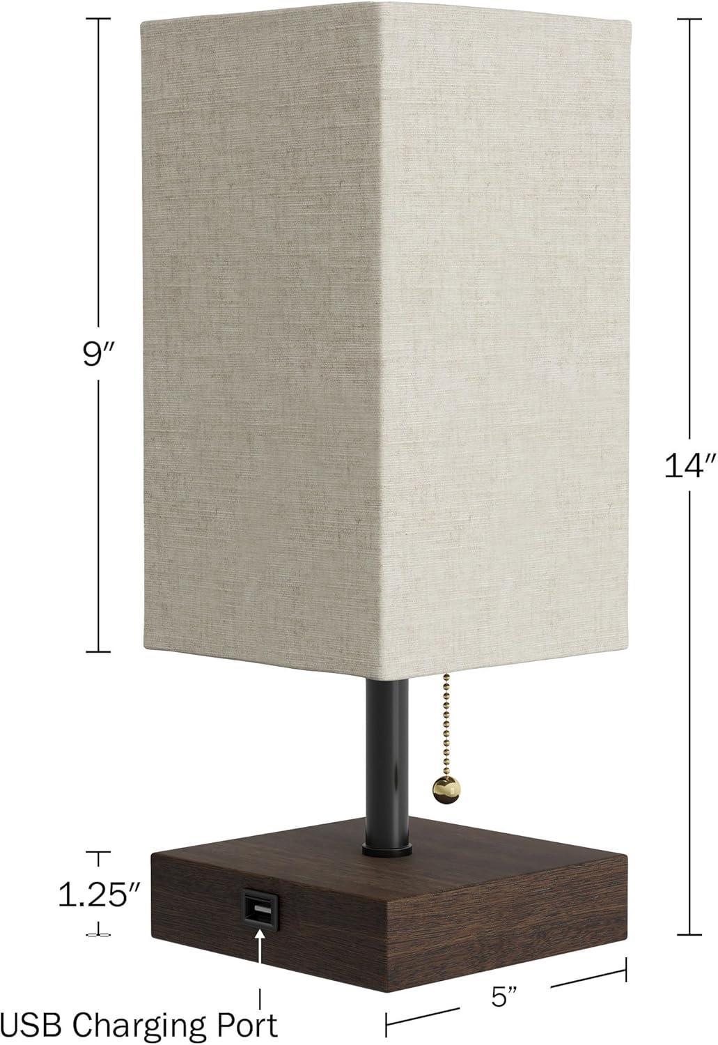 imageLavish Home USB Rectangle Lamp with Wood BaseModern Desk Light LED Bulb Included USB Port for Living Room Bedroom OfficeSet of 2