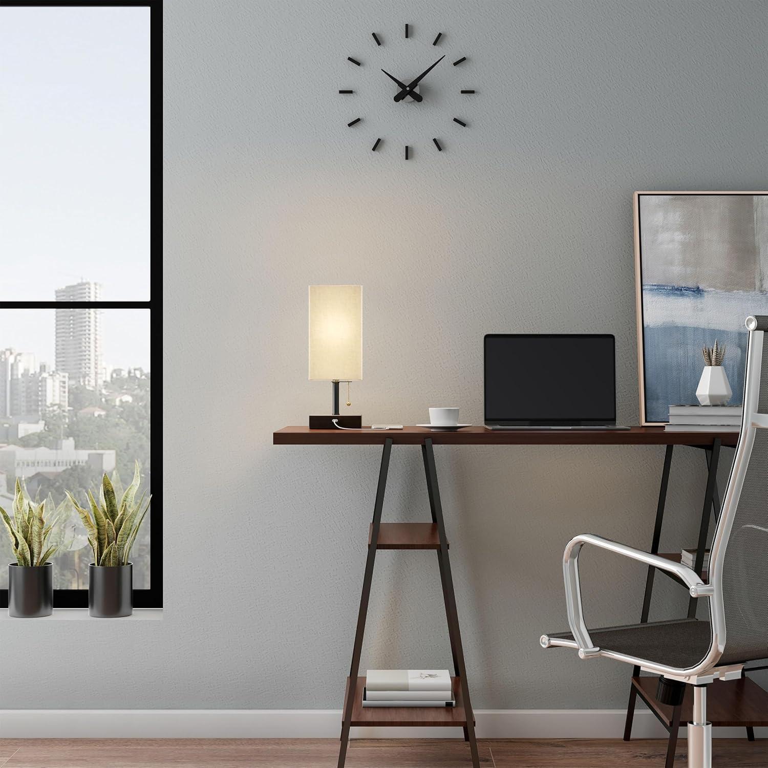imageLavish Home USB Rectangle Lamp with Wood BaseModern Desk Light LED Bulb Included USB Port for Living Room Bedroom OfficeSet of 2