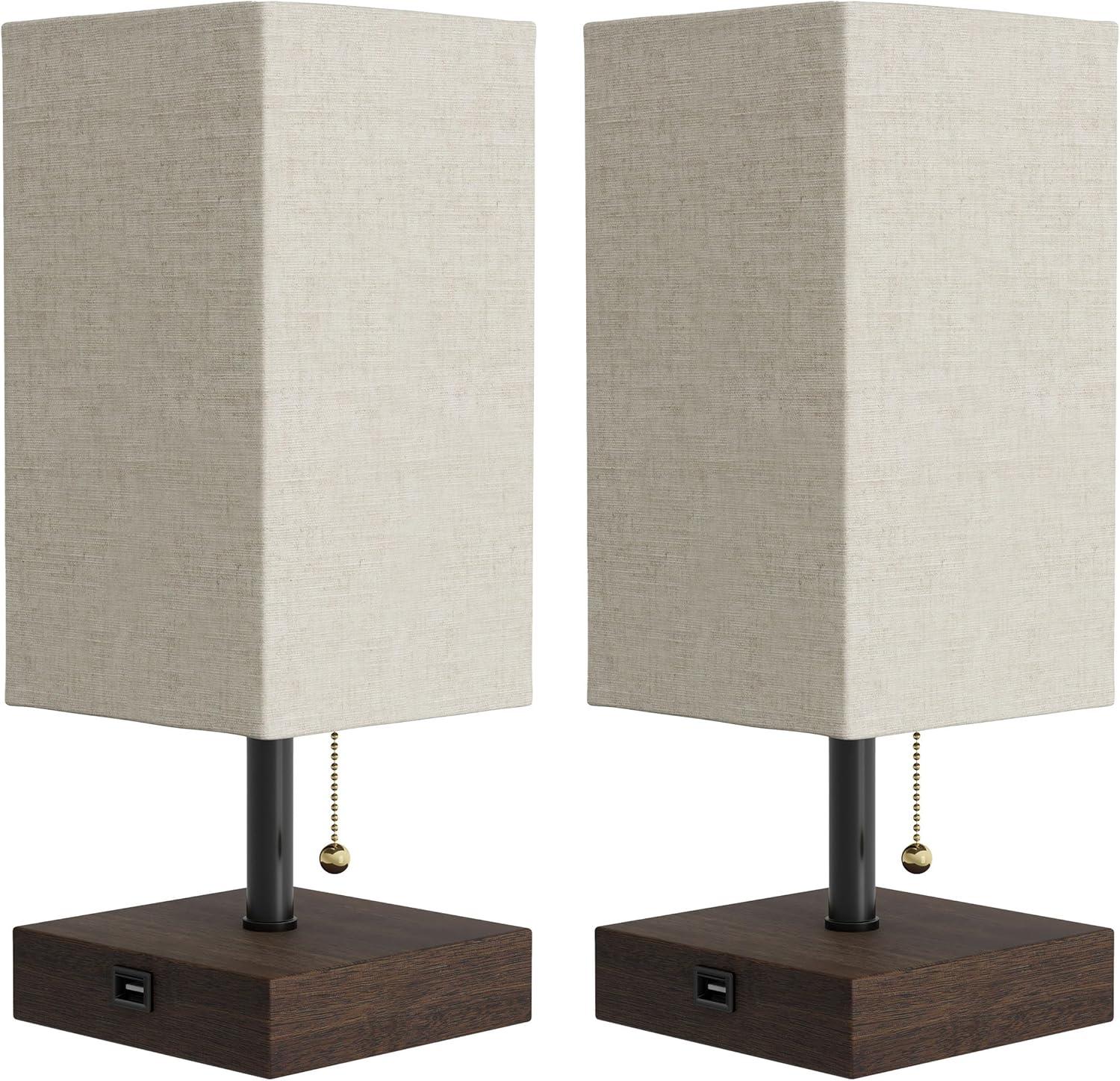 imageLavish Home USB Rectangle Lamp with Wood BaseModern Desk Light LED Bulb Included USB Port for Living Room Bedroom OfficeSet of 2