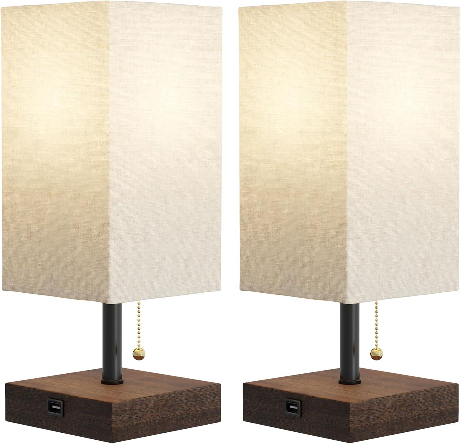 imageLavish Home USB Rectangle Lamp with Wood BaseModern Desk Light LED Bulb Included USB Port for Living Room Bedroom OfficeSet of 2