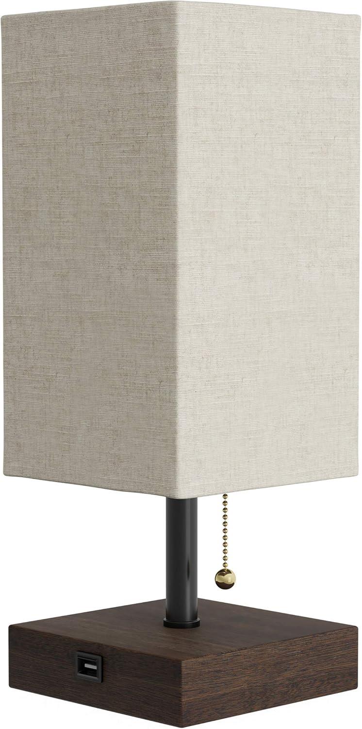 imageLavish Home USB Rectangle Lamp with Wood BaseModern Desk Light LED Bulb Included USB Port for Living Room Bedroom OfficeSingle Lamp