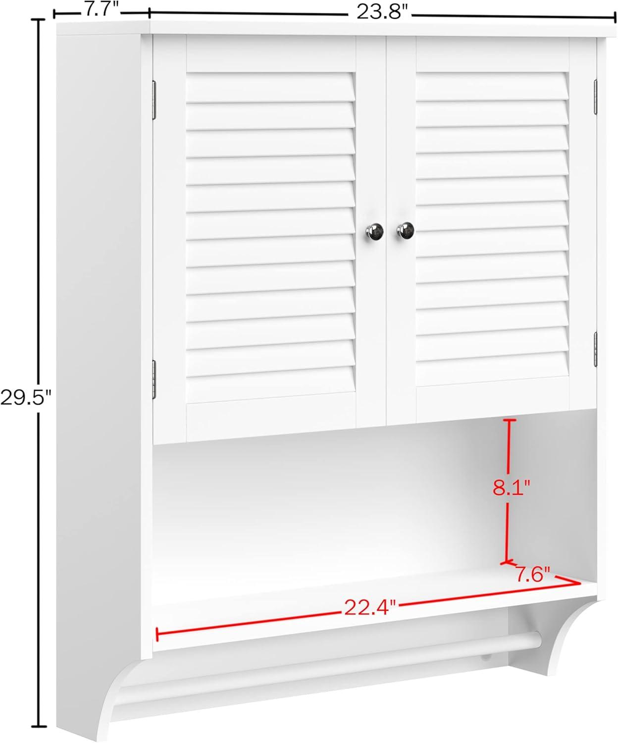 imageLavish Home Wall Mounted Kitchen Storage Cabinets Medicine Cabinet or OvertheToilet Shelf with Stylish Shutter Doors and Towel Bar White