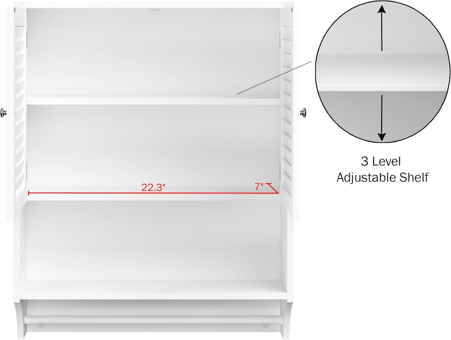 imageLavish Home Wall Mounted Kitchen Storage Cabinets Medicine Cabinet or OvertheToilet Shelf with Stylish Shutter Doors and Towel Bar White