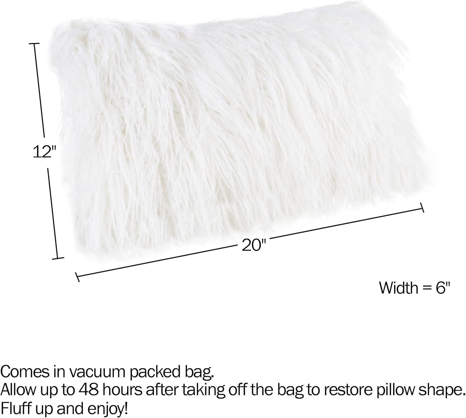 imageLavish Home White 12x20 Plush Lumbar Faux Fur Pillows 2Pack Decorative Pillow Insert and Shag Cover Set for Bedroom Living Room or Office 12 x 20 2 Count