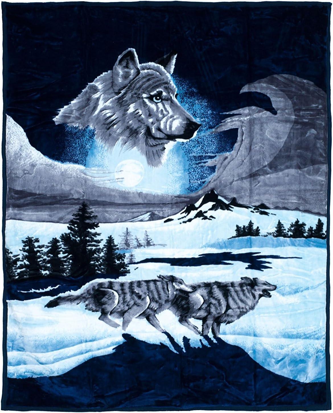 imageLavish Home Wolf Blanket 74x91inch Printed Winter Wolf Blanket Plush Thick 75lb Faux Mink Queen Throw for Couch Sofa or BedMulticolor