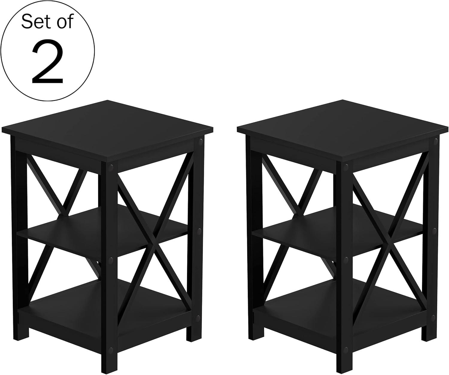 imageLavish Home Wooden End Table Modern Style Sofa Side Table with XLeg Design and Two Shelves Small Furniture for Living Room or Bedroom GrayBlack Set of 2