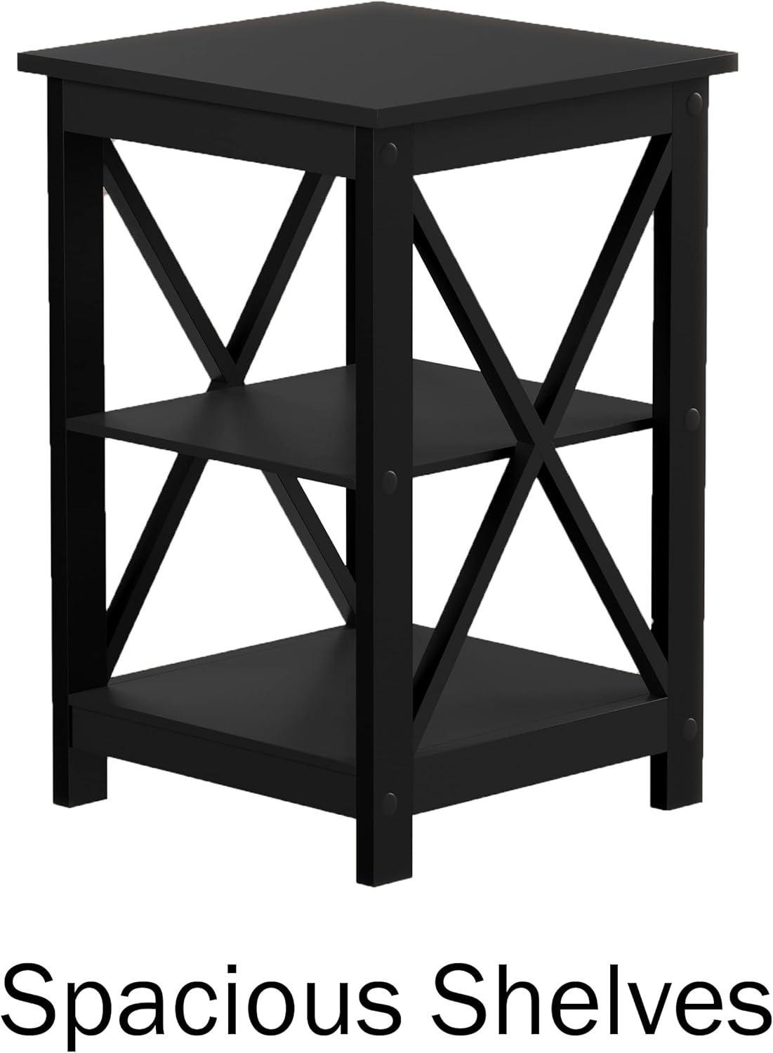 imageLavish Home Wooden End Table Modern Style Sofa Side Table with XLeg Design and Two Shelves Small Furniture for Living Room or Bedroom GrayBlack Set of 2