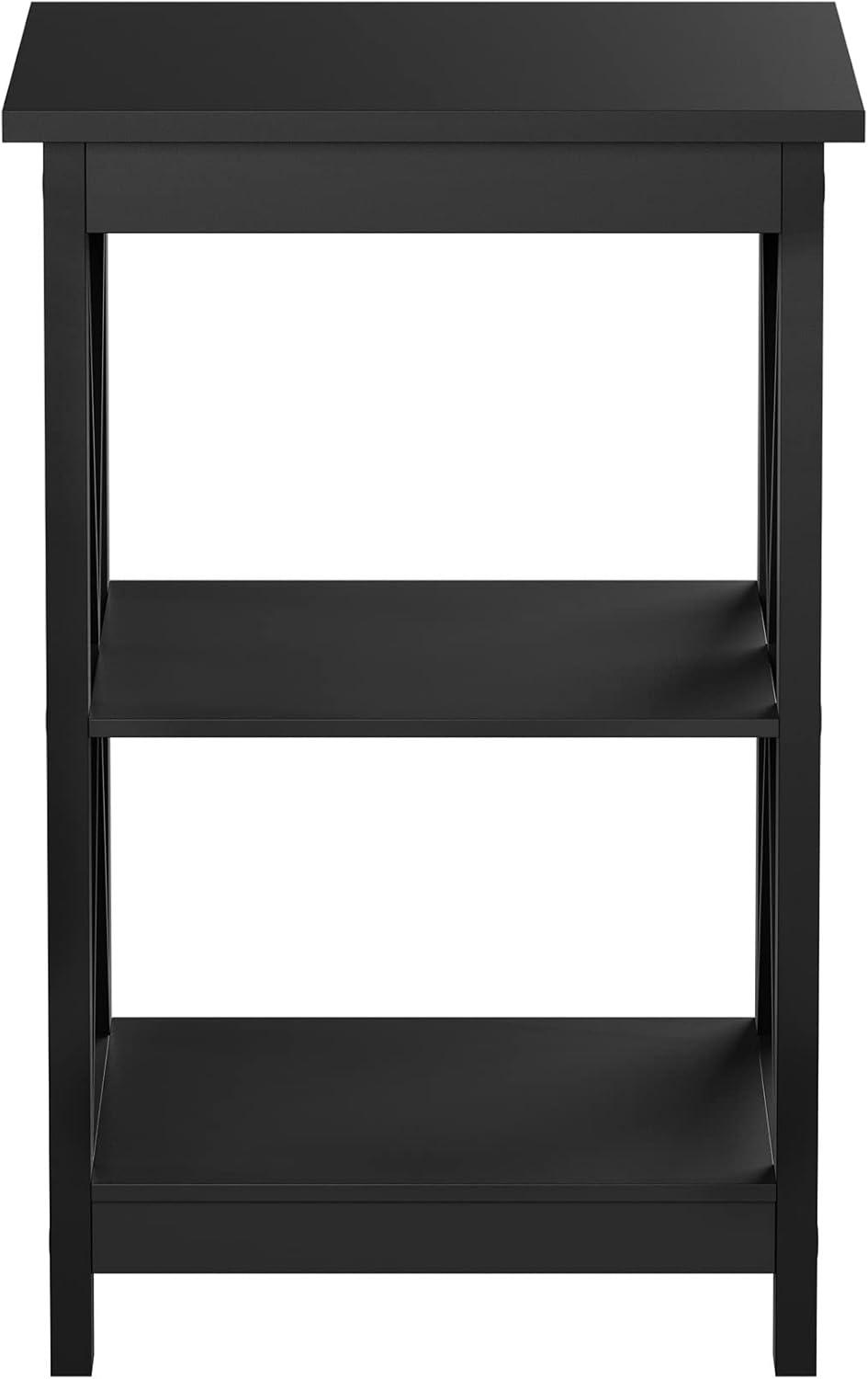 imageLavish Home Wooden End Table Modern Style Sofa Side Table with XLeg Design and Two Shelves Small Furniture for Living Room or Bedroom GrayBlack Set of 2
