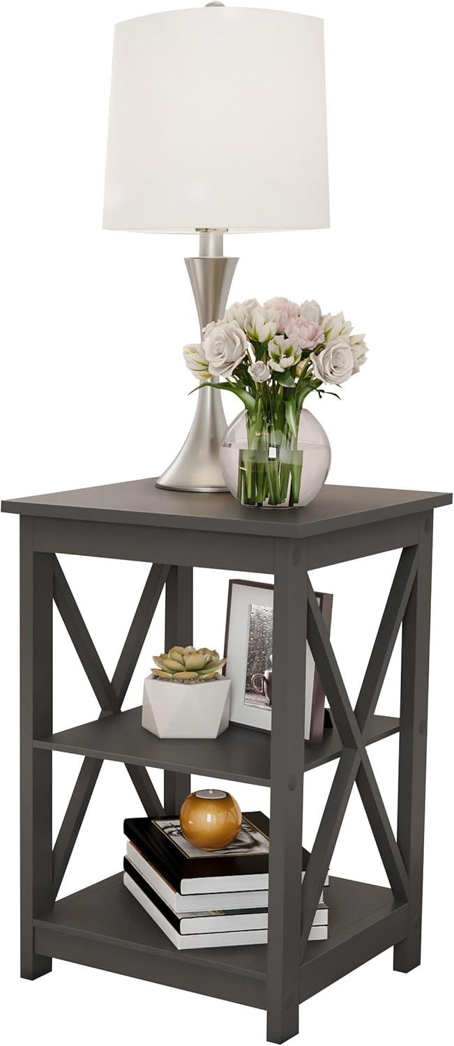 imageLavish Home Wooden End Table Modern Style Sofa Side Table with XLeg Design and Two Shelves Small Furniture for Living Room or Bedroom GrayGray Set of 2