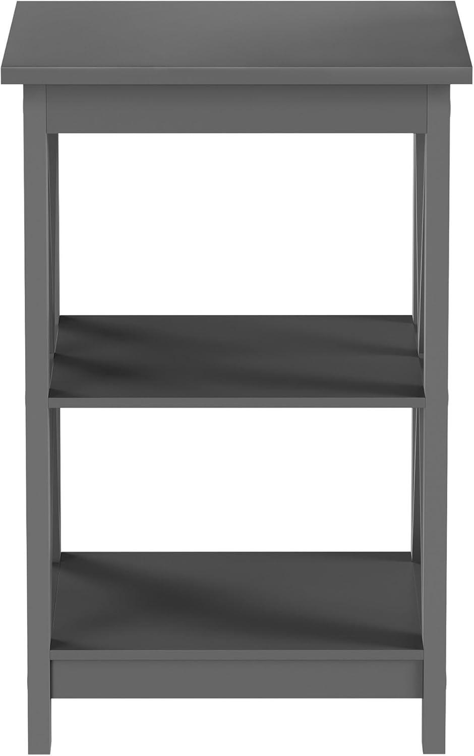 imageLavish Home Wooden End Table Modern Style Sofa Side Table with XLeg Design and Two Shelves Small Furniture for Living Room or Bedroom GrayGray Set of 2