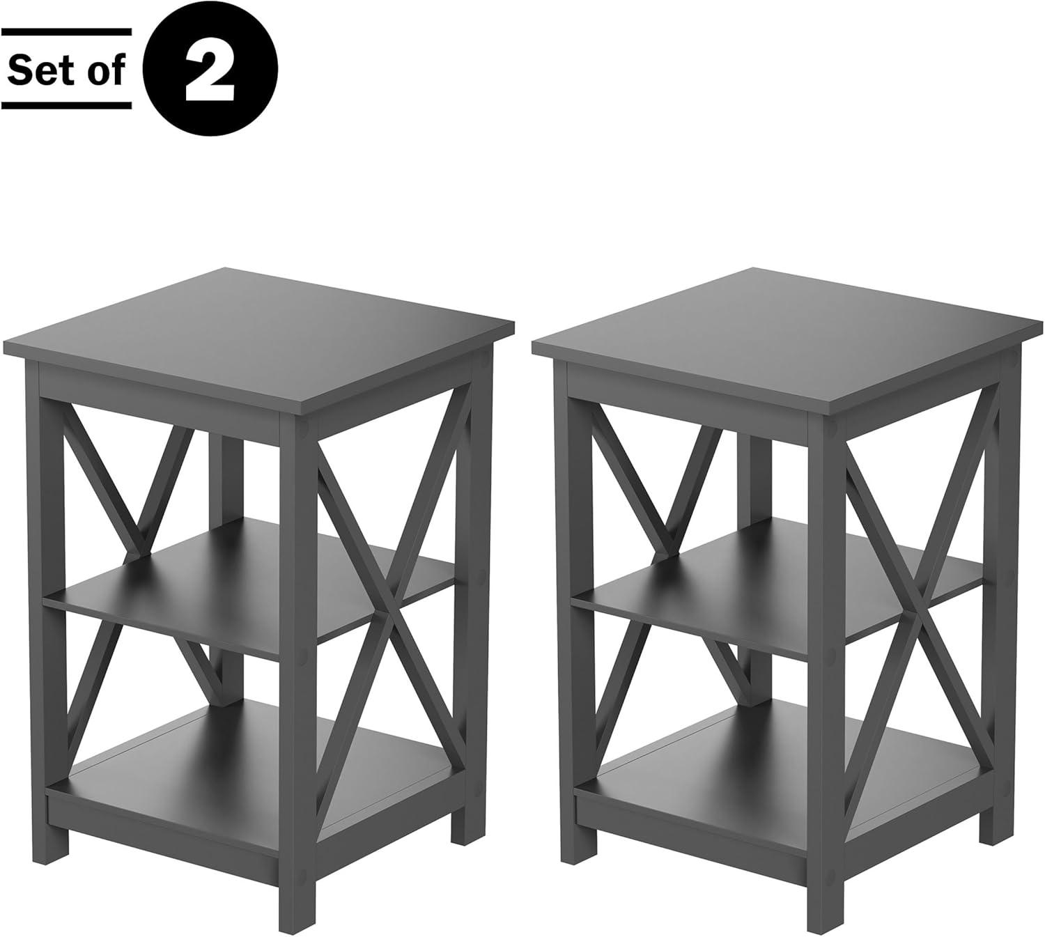 imageLavish Home Wooden End Table Modern Style Sofa Side Table with XLeg Design and Two Shelves Small Furniture for Living Room or Bedroom GrayGray Set of 2