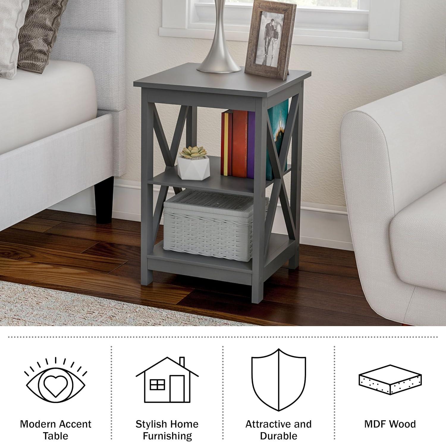 imageLavish Home Wooden End Table Modern Style Sofa Side Table with XLeg Design and Two Shelves Small Furniture for Living Room or Bedroom GrayGray Set of 2