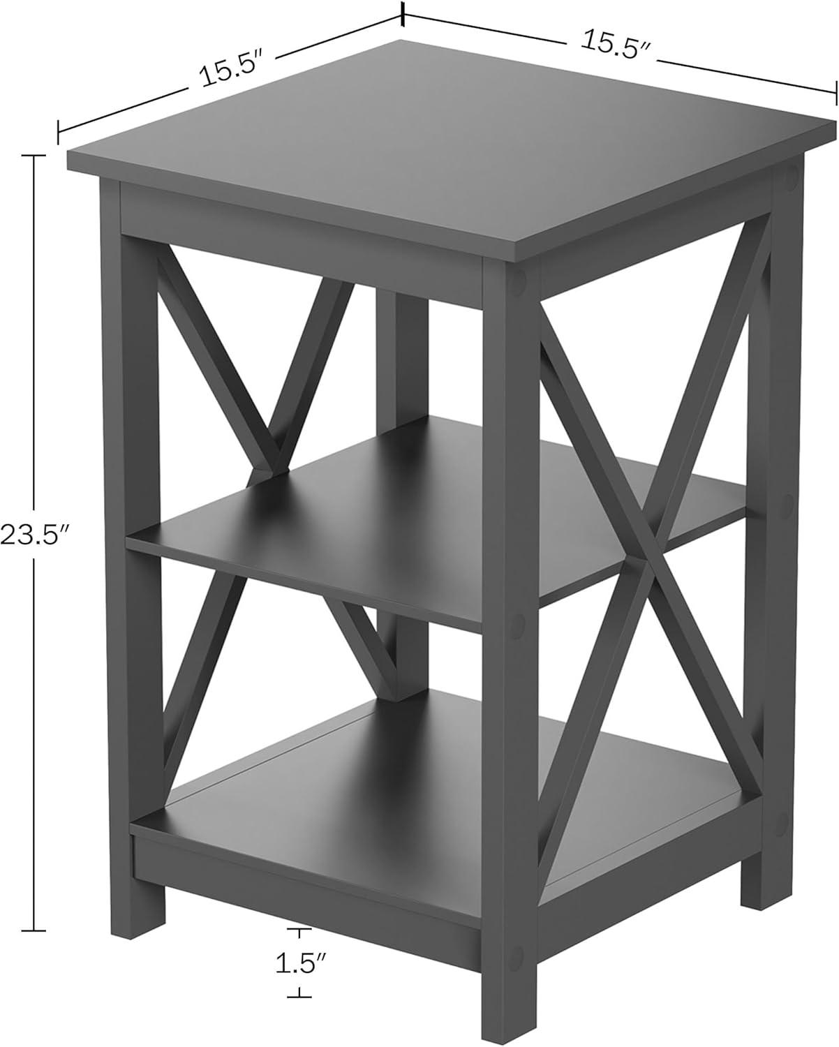 imageLavish Home Wooden End Table Modern Style Sofa Side Table with XLeg Design and Two Shelves Small Furniture for Living Room or Bedroom GrayGray Set of 2