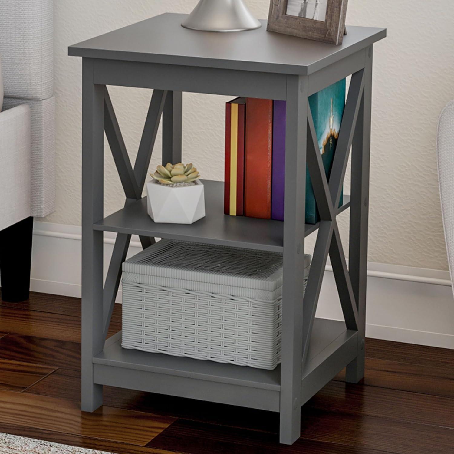 imageLavish Home Wooden End Table Modern Style Sofa Side Table with XLeg Design and Two Shelves Small Furniture for Living Room or Bedroom GrayGray Set of 2