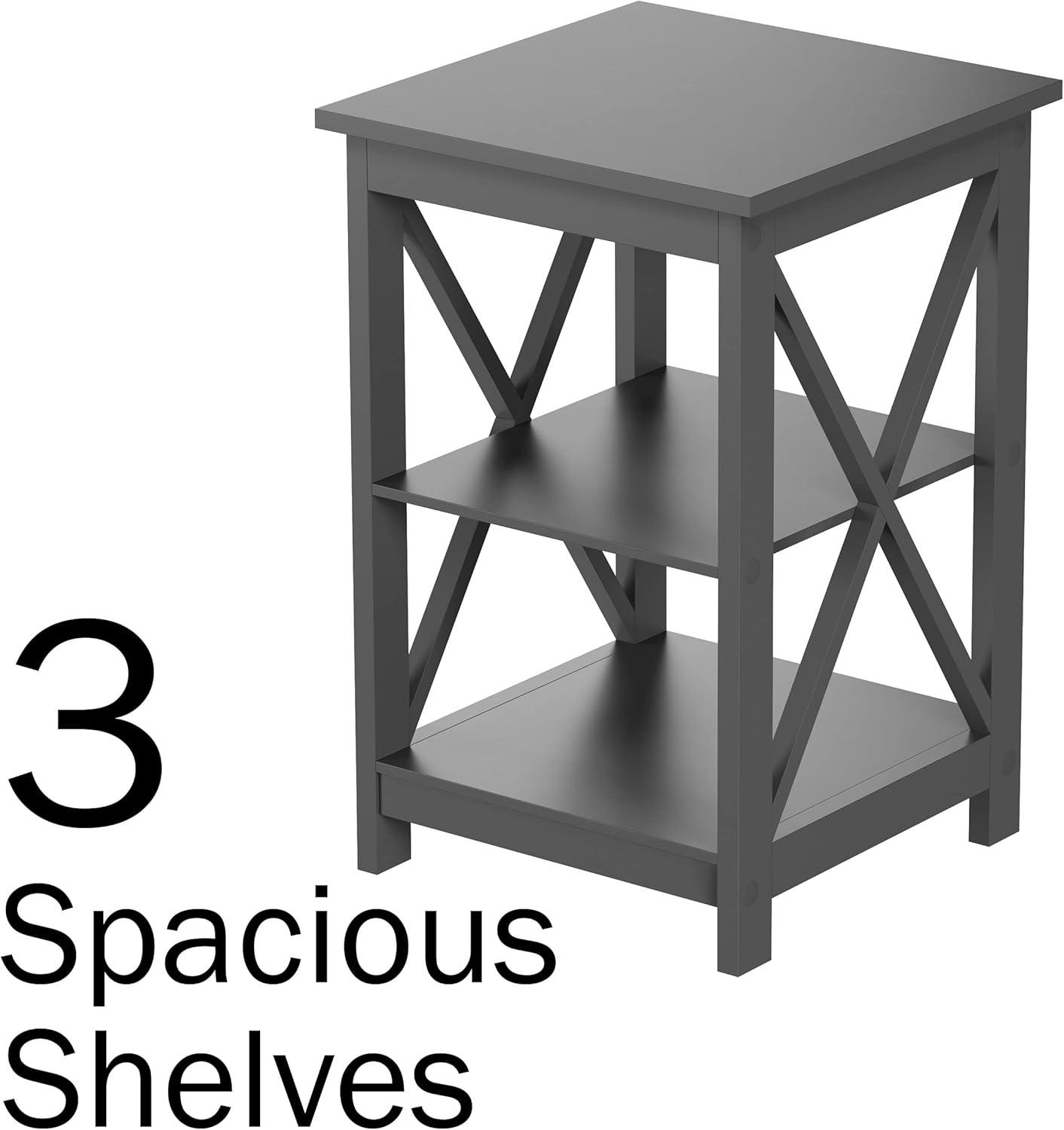 imageLavish Home Wooden End Table Modern Style Sofa Side Table with XLeg Design and Two Shelves Small Furniture for Living Room or Bedroom GrayGrey
