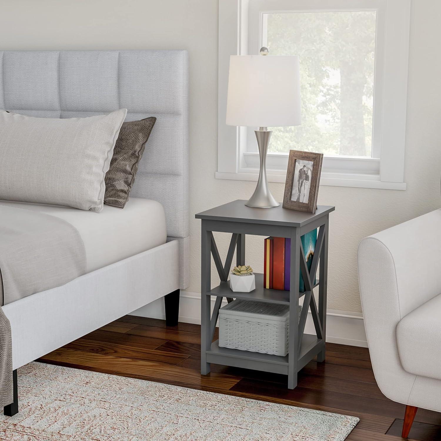 imageLavish Home Wooden End Table Modern Style Sofa Side Table with XLeg Design and Two Shelves Small Furniture for Living Room or Bedroom GrayGrey