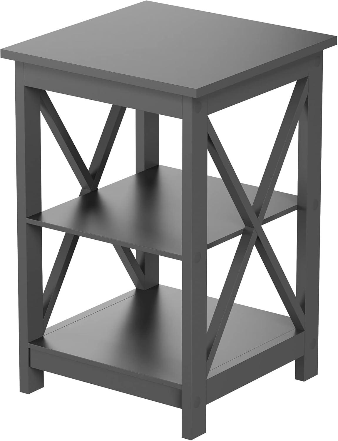 imageLavish Home Wooden End Table Modern Style Sofa Side Table with XLeg Design and Two Shelves Small Furniture for Living Room or Bedroom GrayGrey
