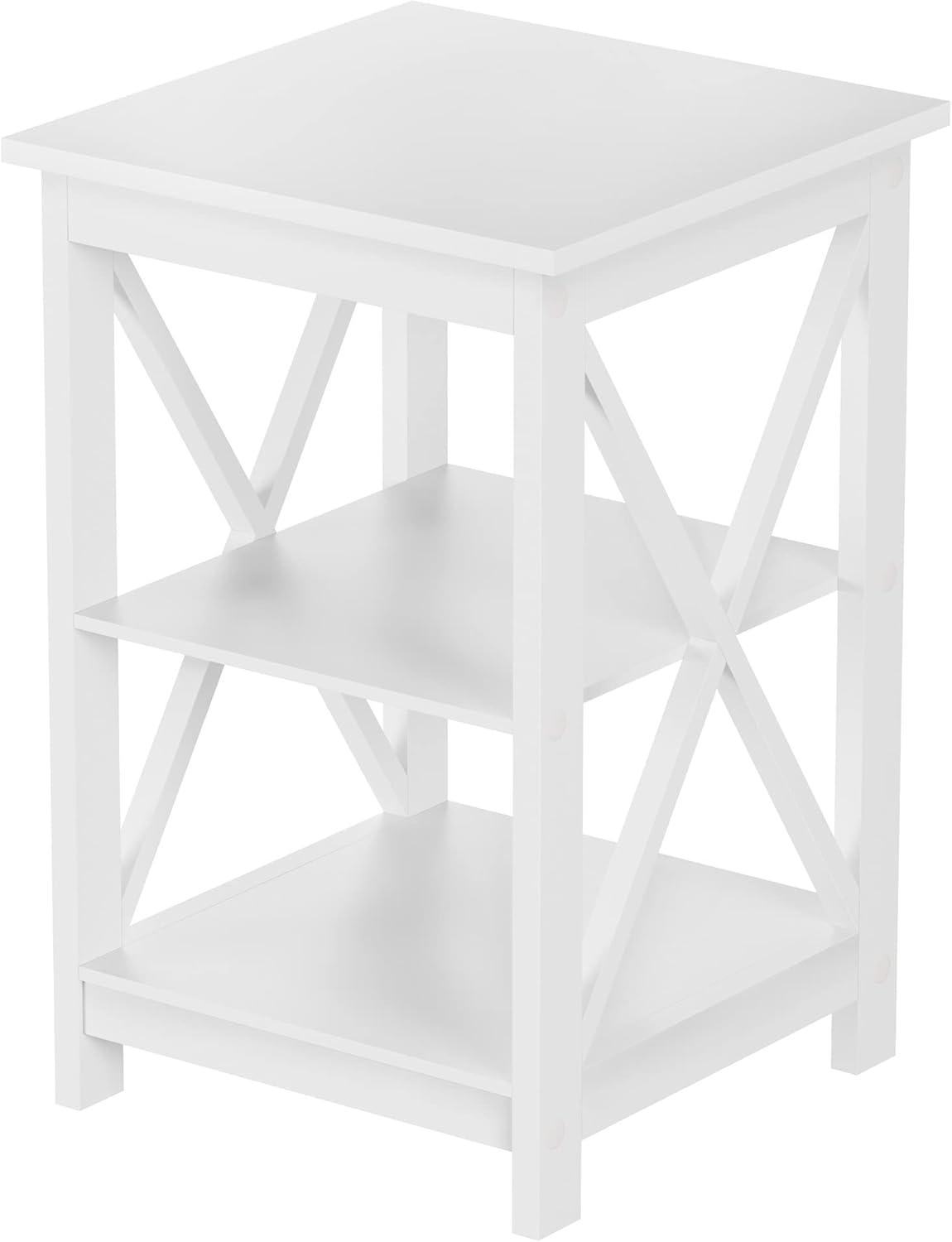 imageLavish Home Wooden End Table Modern Style Sofa Side Table with XLeg Design and Two Shelves Small Furniture for Living Room or Bedroom GrayWhite