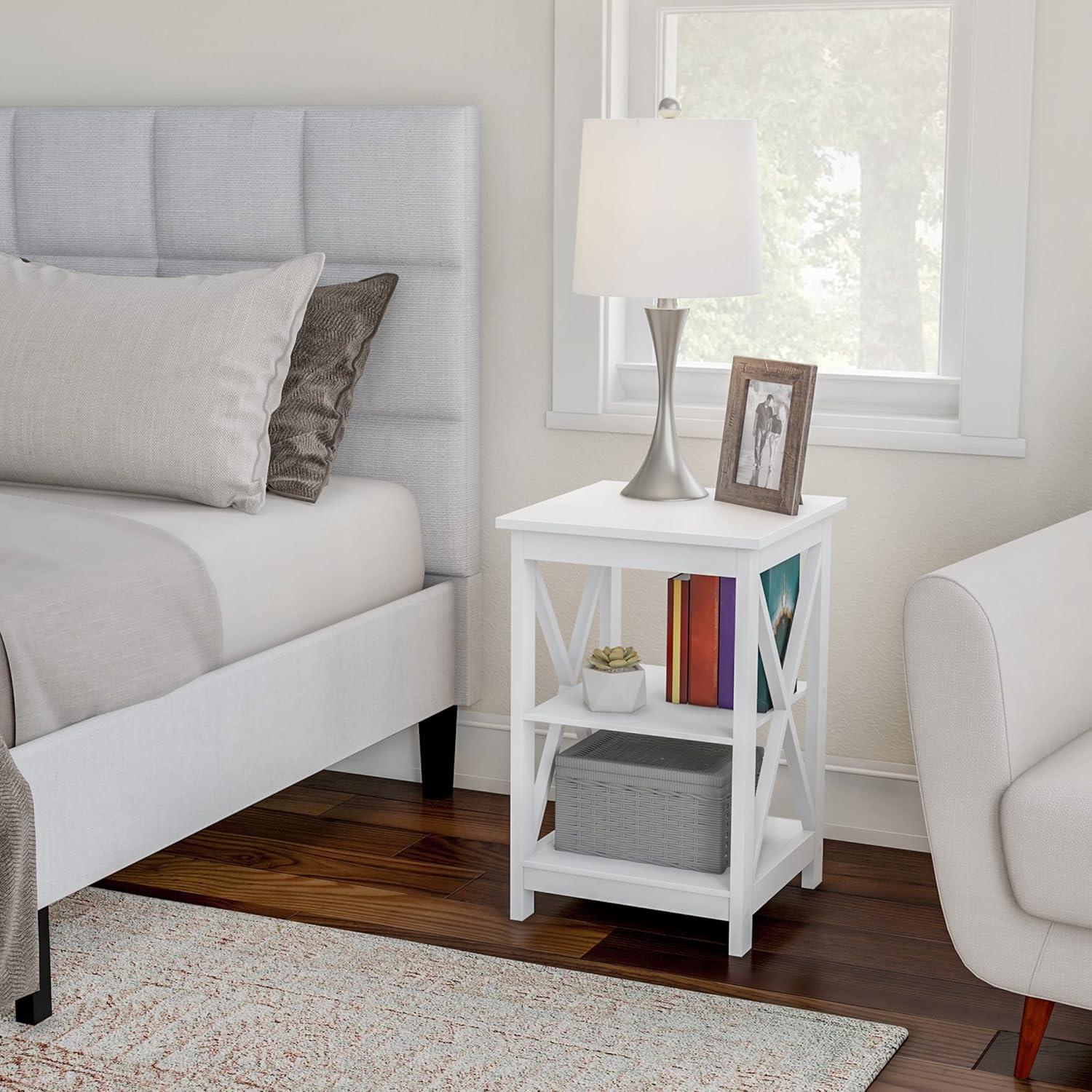 imageLavish Home Wooden End Table Modern Style Sofa Side Table with XLeg Design and Two Shelves Small Furniture for Living Room or Bedroom GrayWhite