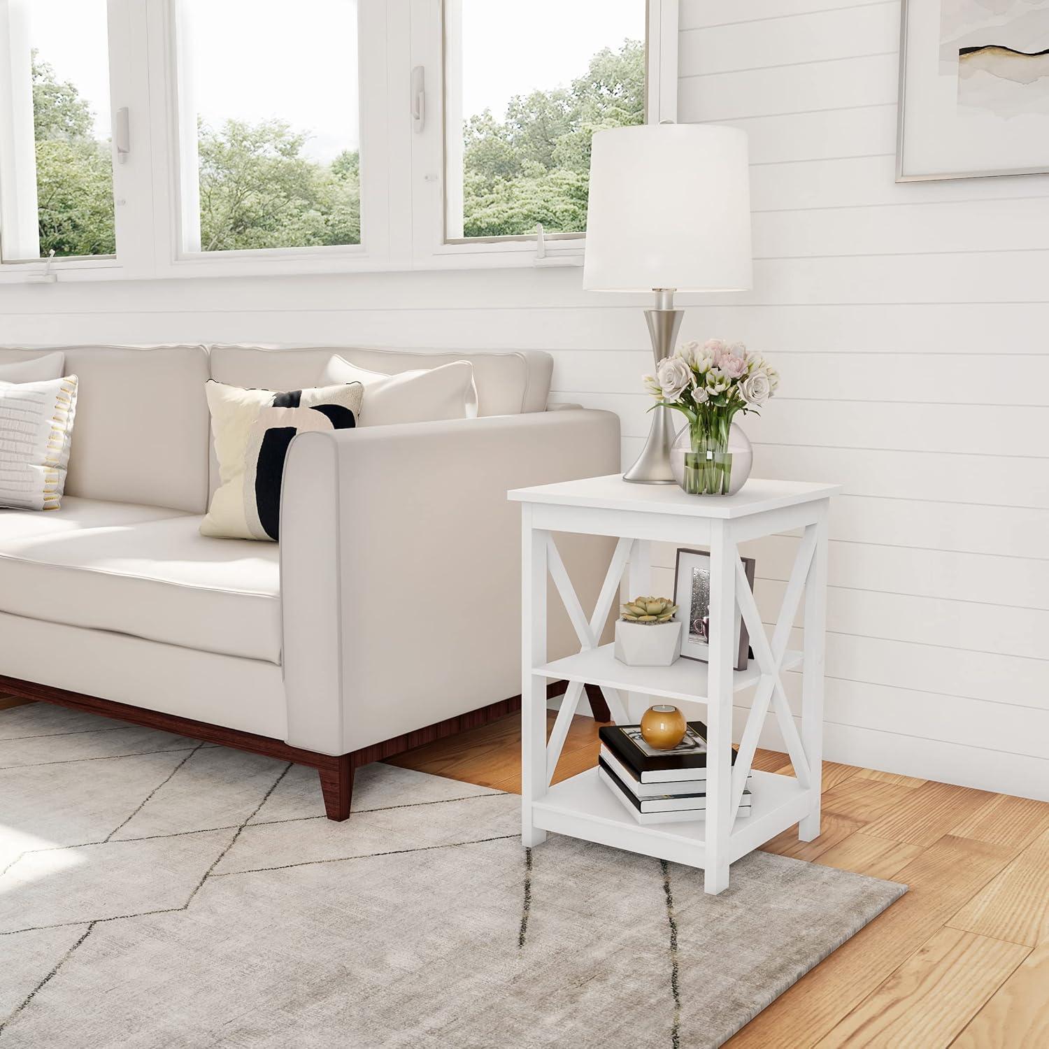 imageLavish Home Wooden End Table Modern Style Sofa Side Table with XLeg Design and Two Shelves Small Furniture for Living Room or Bedroom GrayWhite
