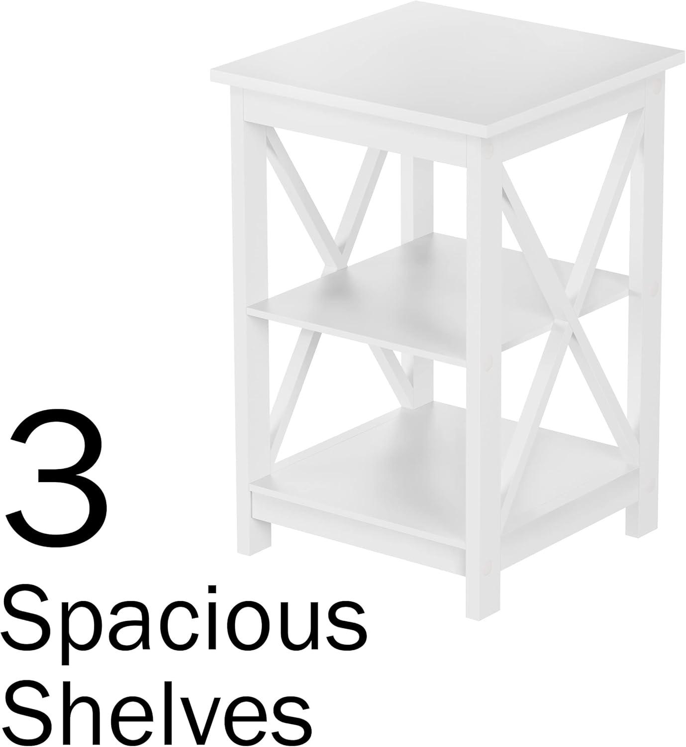 imageLavish Home Wooden End Table Modern Style Sofa Side Table with XLeg Design and Two Shelves Small Furniture for Living Room or Bedroom GrayWhite