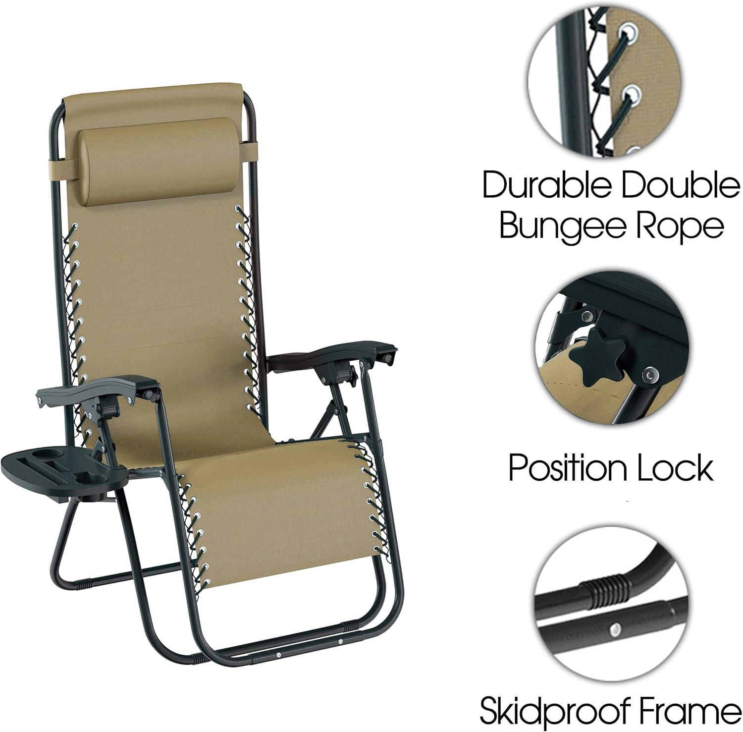 imageLavish Home Zero Gravity Chairs Set of 2 Outdoor Chairs with Side Tables with 2 Cupholders Phone and Tablet Holder and Chair Pillow Beige