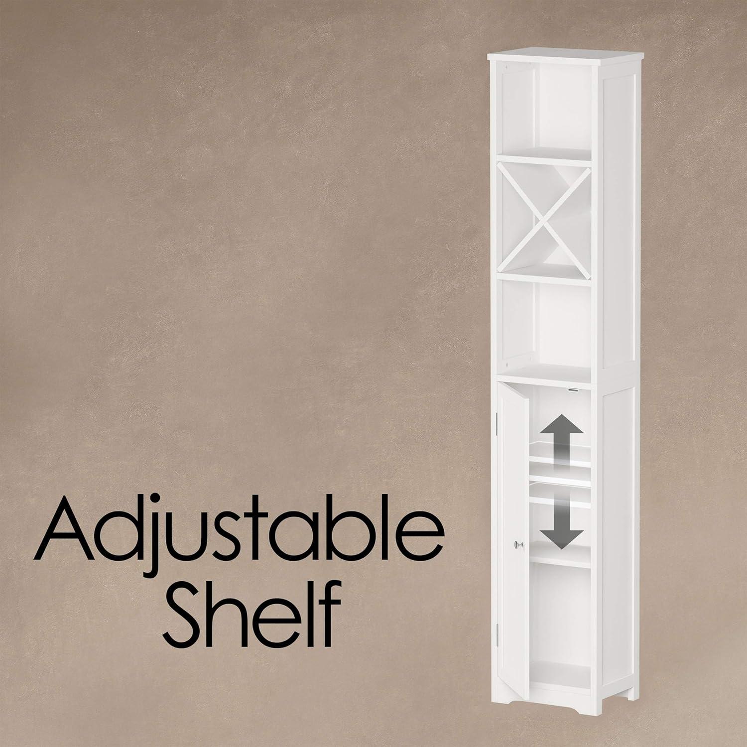 imageLinen Tower 67 Tall Bathroom or Laundry Room Storage Cabinet with Cubbyhole Divider for TowelsAdjustable Shelves ampamp Cupboard by Lavish Home White