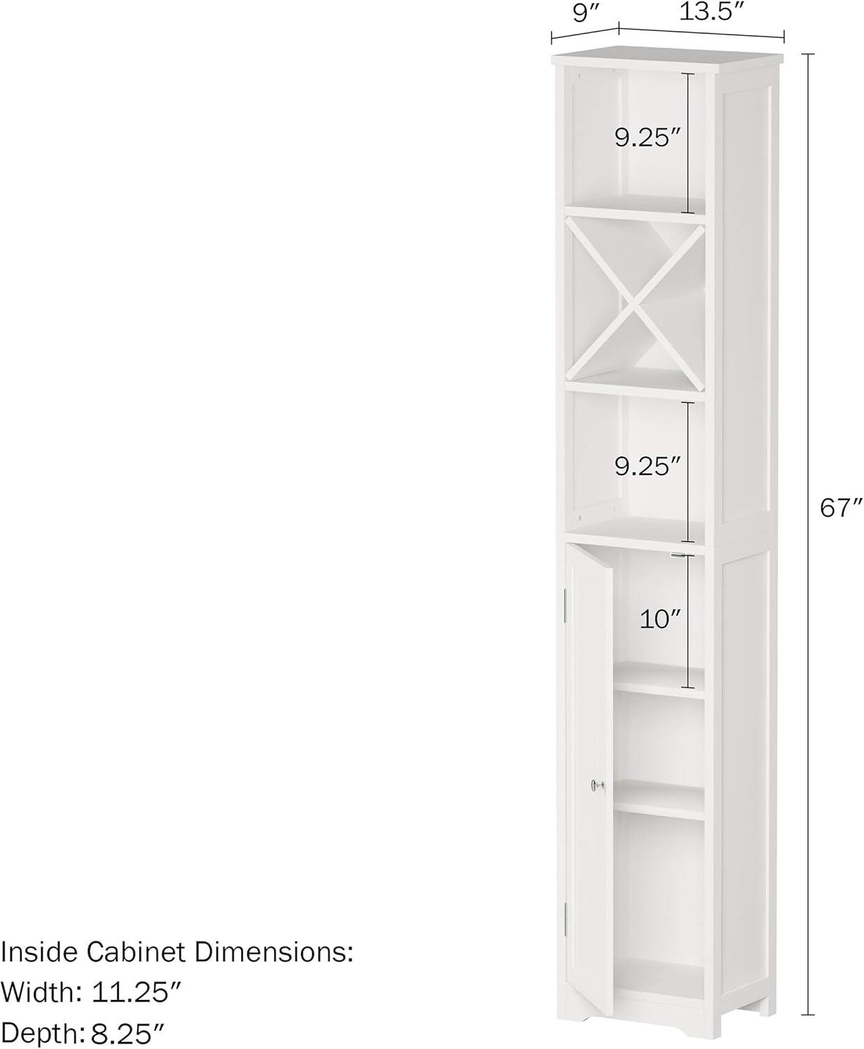 imageLinen Tower 67 Tall Bathroom or Laundry Room Storage Cabinet with Cubbyhole Divider for TowelsAdjustable Shelves ampamp Cupboard by Lavish Home White