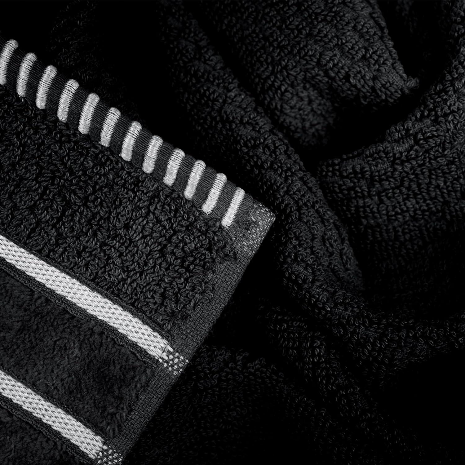 imageLuxury Cotton Towel Set Rice Weave 100 Egyptian Cotton 6 Piece Set with 2 Bath Towels 2 Hand Towels and 2 Washcloths BlackBlack