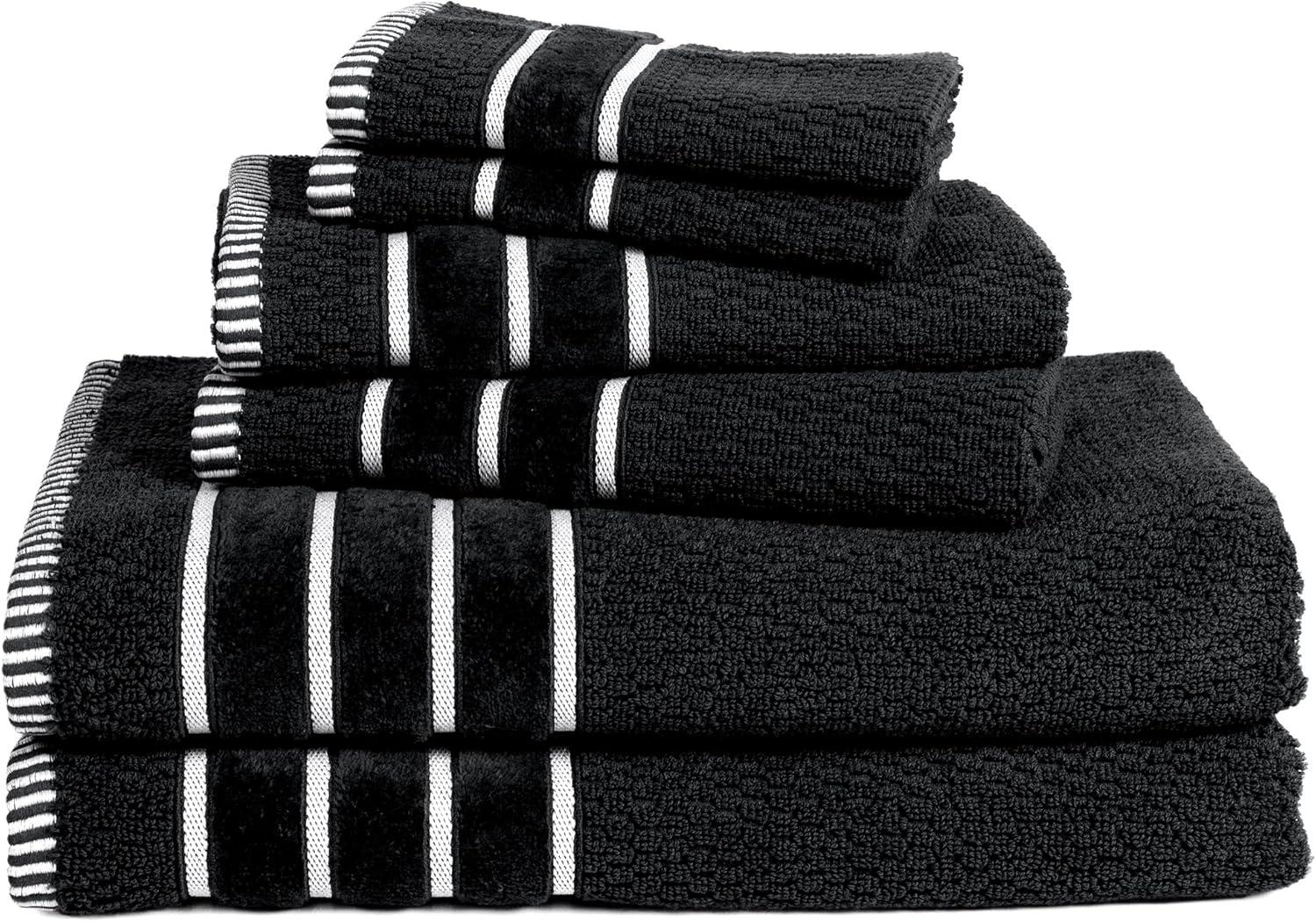 imageLuxury Cotton Towel Set Rice Weave 100 Egyptian Cotton 6 Piece Set with 2 Bath Towels 2 Hand Towels and 2 Washcloths BlackBlack