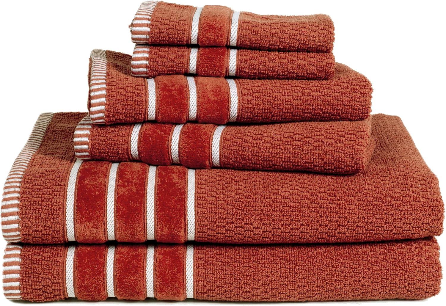 imageLuxury Cotton Towel Set Rice Weave 100 Egyptian Cotton 6 Piece Set with 2 Bath Towels 2 Hand Towels and 2 Washcloths BlackOrange