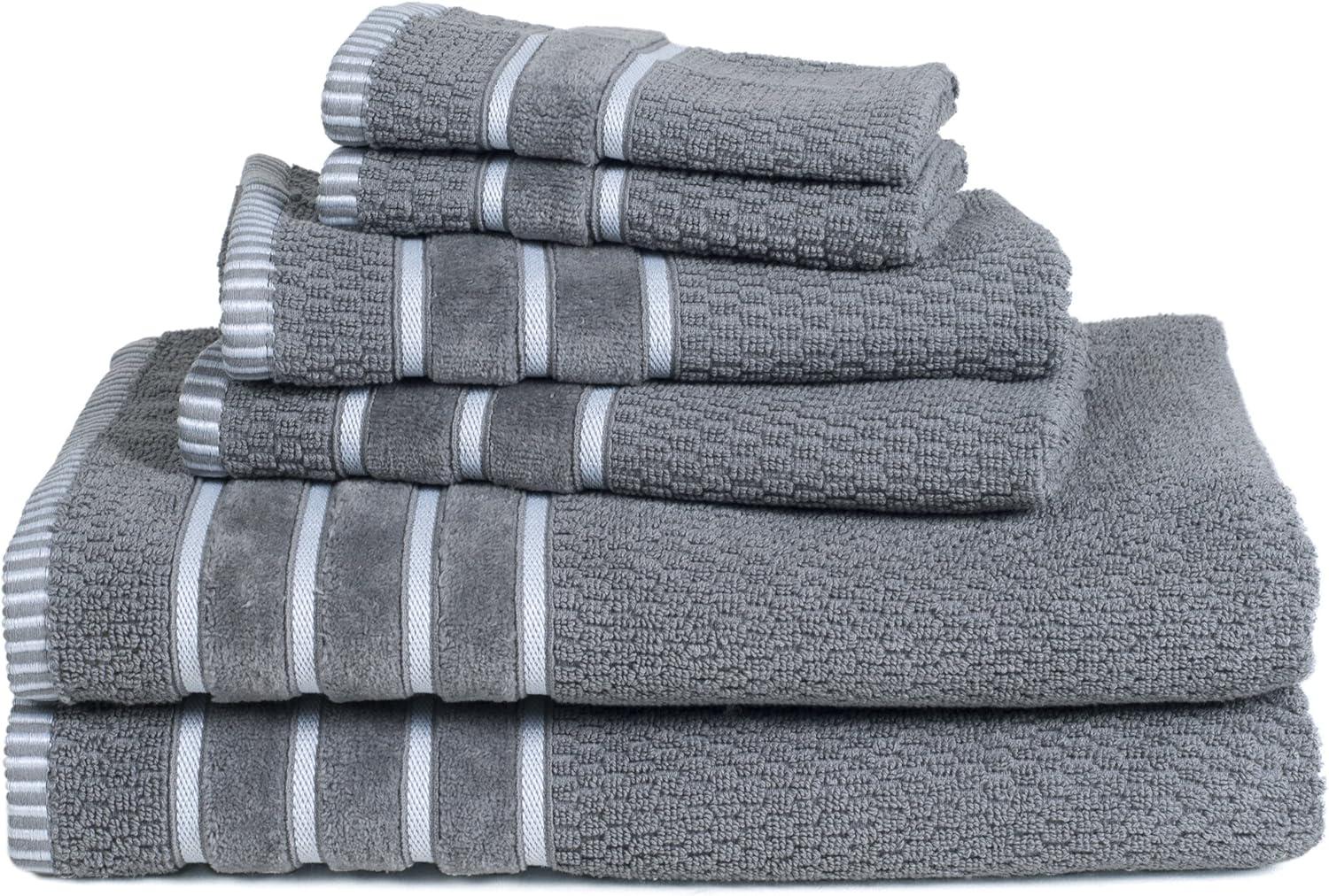imageLuxury Cotton Towel Set Rice Weave 100 Egyptian Cotton 6 Piece Set with 2 Bath Towels 2 Hand Towels and 2 Washcloths BlackSilver Gray