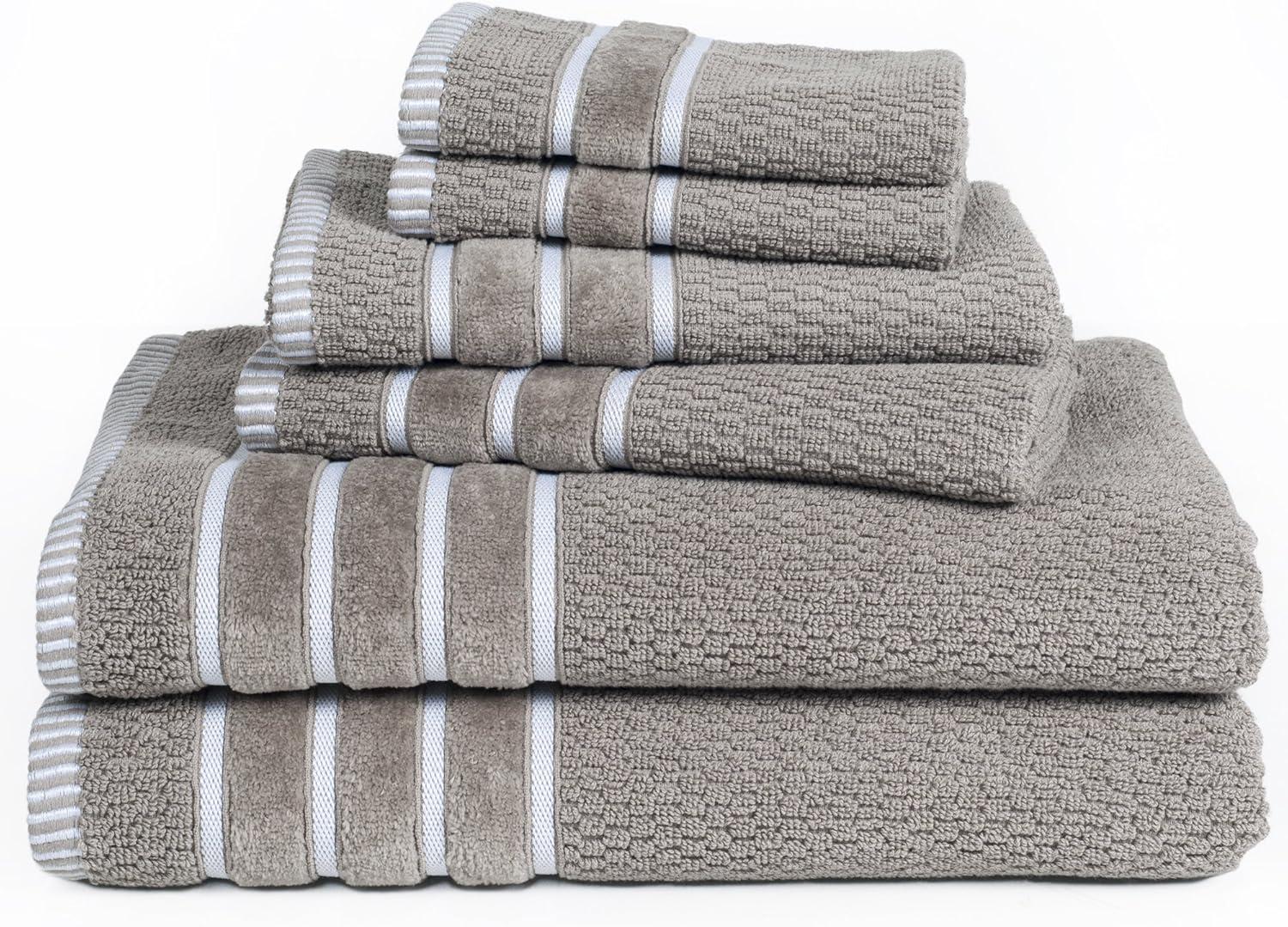 imageLuxury Cotton Towel Set Rice Weave 100 Egyptian Cotton 6 Piece Set with 2 Bath Towels 2 Hand Towels and 2 Washcloths BlackTaupe