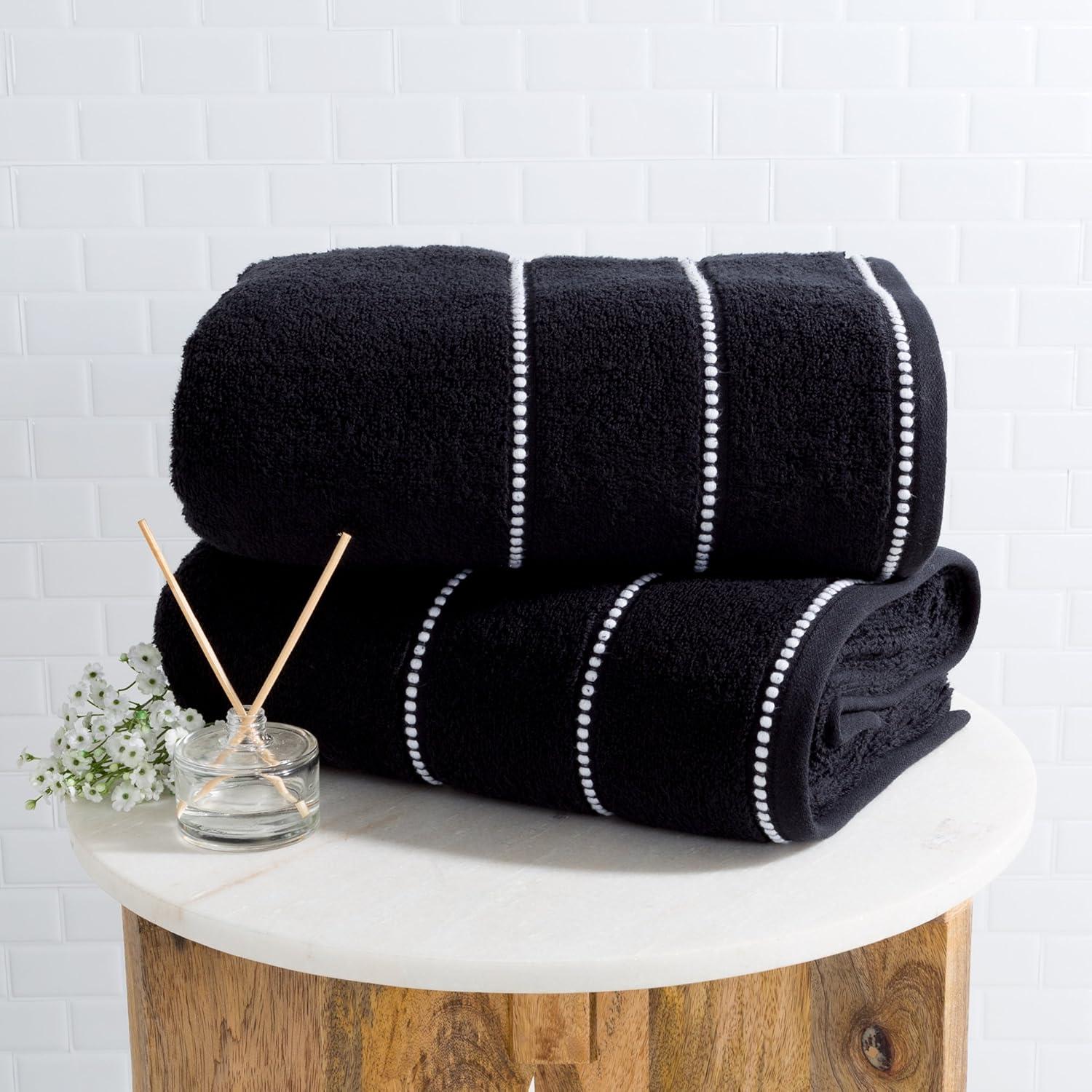 imageLuxury Cotton Towel Set 2 Piece Bath Sheet Set Made From 100 Zero Twist Cotton Quick Dry Soft and Absorbent By Bedford Home Seafoam BlackBlack and White