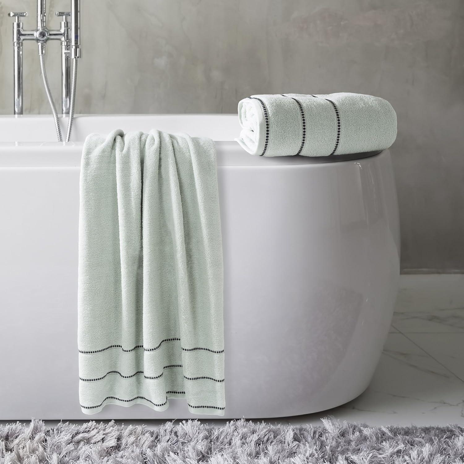 imageLuxury Cotton Towel Set 2 Piece Bath Sheet Set Made From 100 Zero Twist Cotton Quick Dry Soft and Absorbent By Bedford Home Seafoam BlackSeafoam and Black
