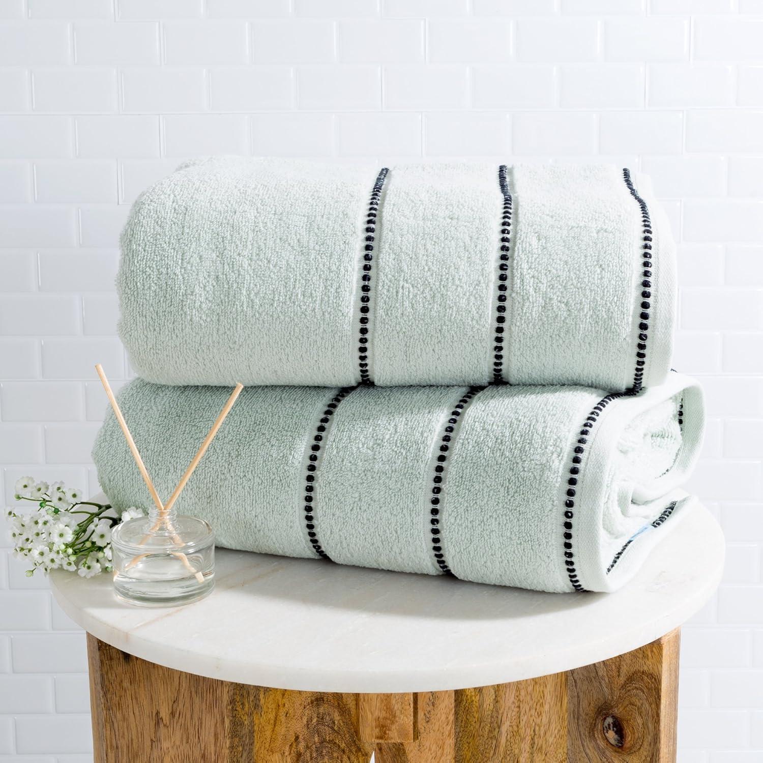 imageLuxury Cotton Towel Set 2 Piece Bath Sheet Set Made From 100 Zero Twist Cotton Quick Dry Soft and Absorbent By Bedford Home Seafoam BlackSeafoam and Black
