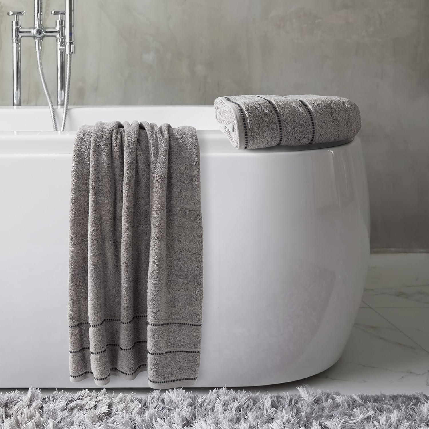imageLuxury Cotton Towel Set 2 Piece Bath Sheet Set Made From 100 Zero Twist Cotton Quick Dry Soft and Absorbent By Bedford Home Seafoam BlackSilver and Black