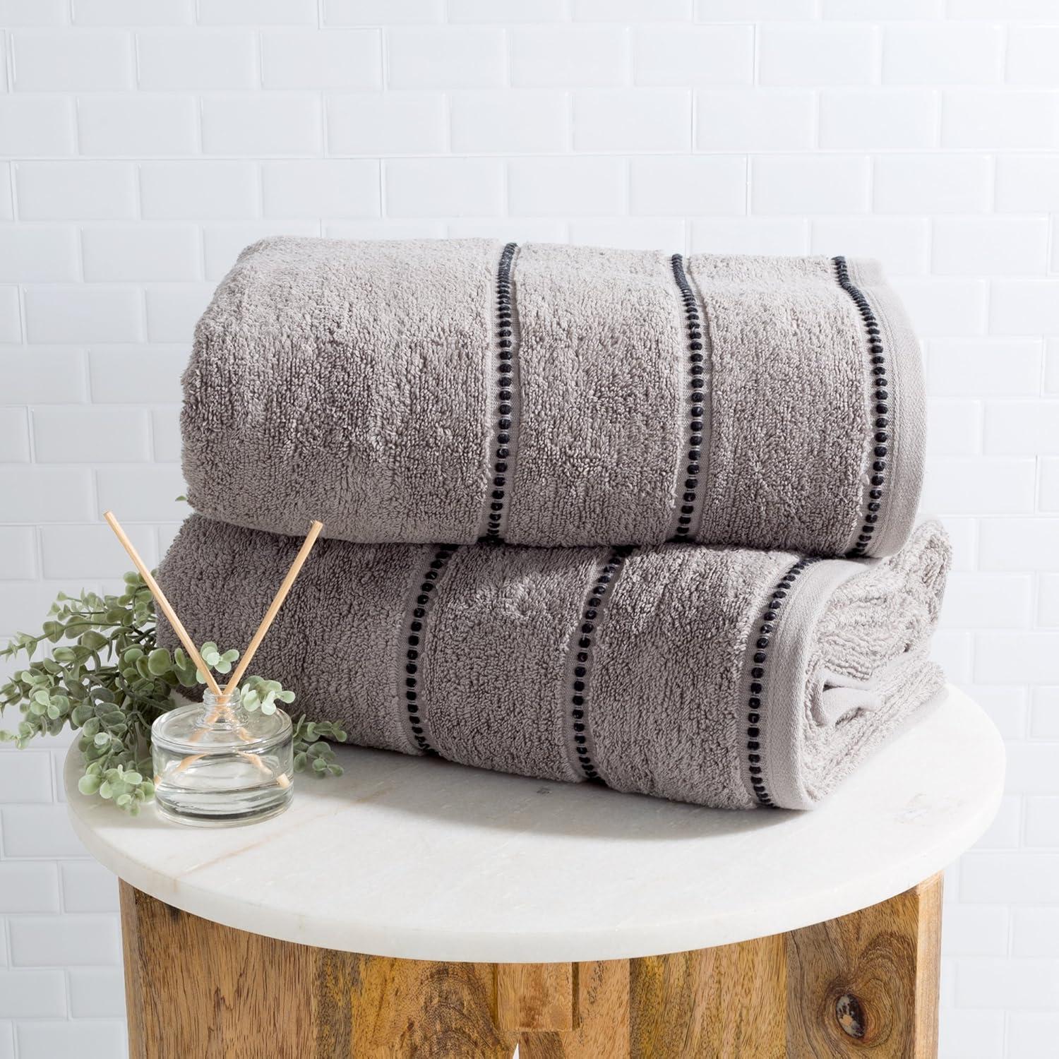 imageLuxury Cotton Towel Set 2 Piece Bath Sheet Set Made From 100 Zero Twist Cotton Quick Dry Soft and Absorbent By Bedford Home Seafoam BlackSilver and Black