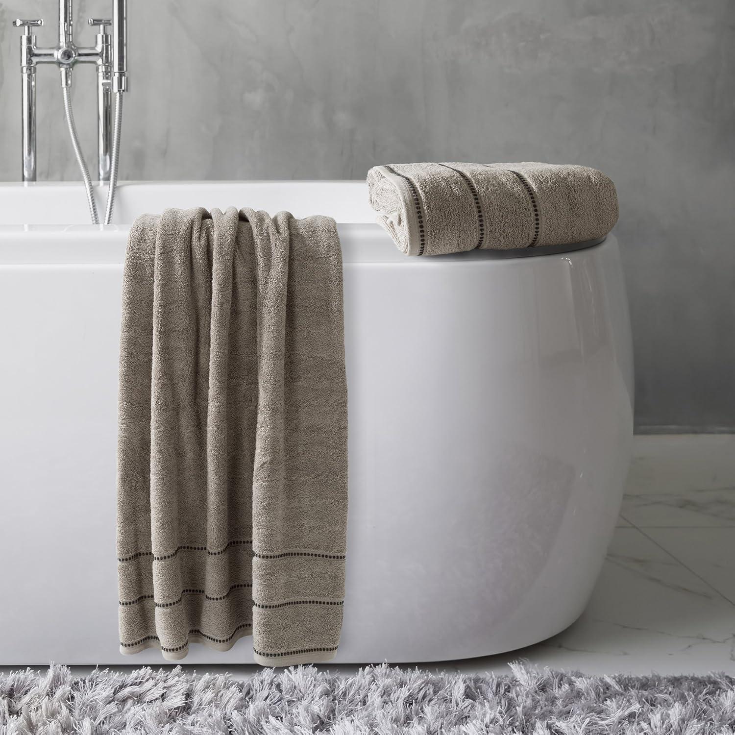 imageLuxury Cotton Towel Set 2 Piece Bath Sheet Set Made From 100 Zero Twist Cotton Quick Dry Soft and Absorbent By Bedford Home Seafoam BlackTaupe and Black