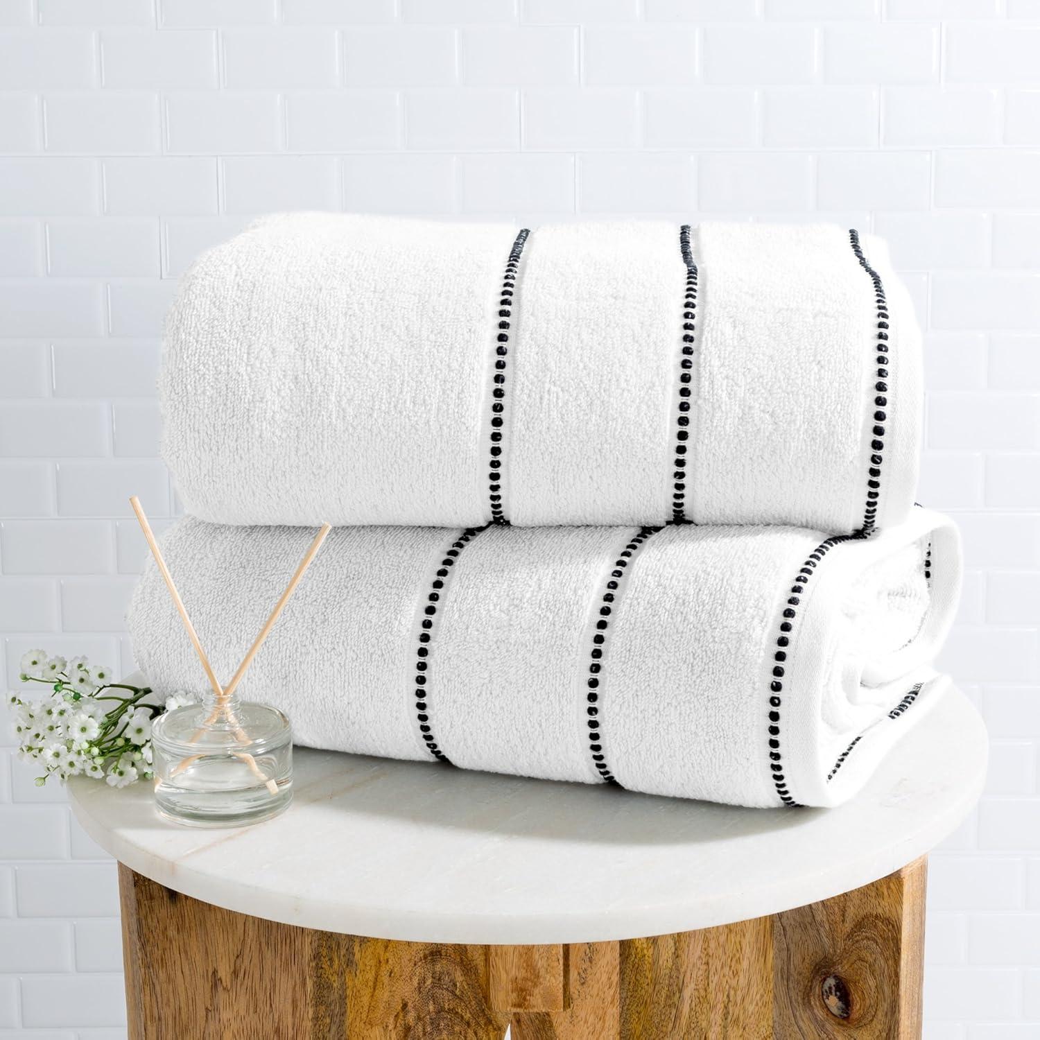 imageLuxury Cotton Towel Set 2 Piece Bath Sheet Set Made From 100 Zero Twist Cotton Quick Dry Soft and Absorbent By Bedford Home Seafoam BlackWhite and Black